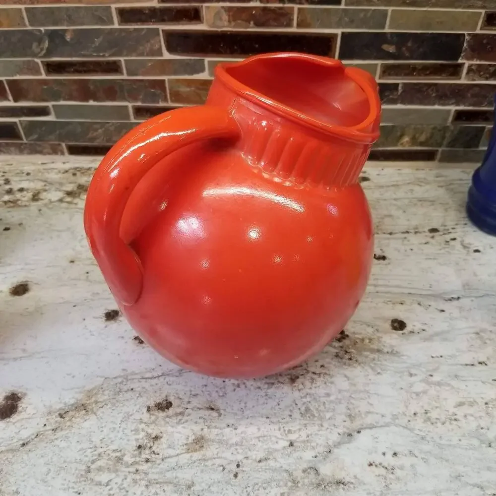 Vintage Anchor Hocking Orange Tilt Ball Pitcher Rainbow Tangerine Glass Jug MCM